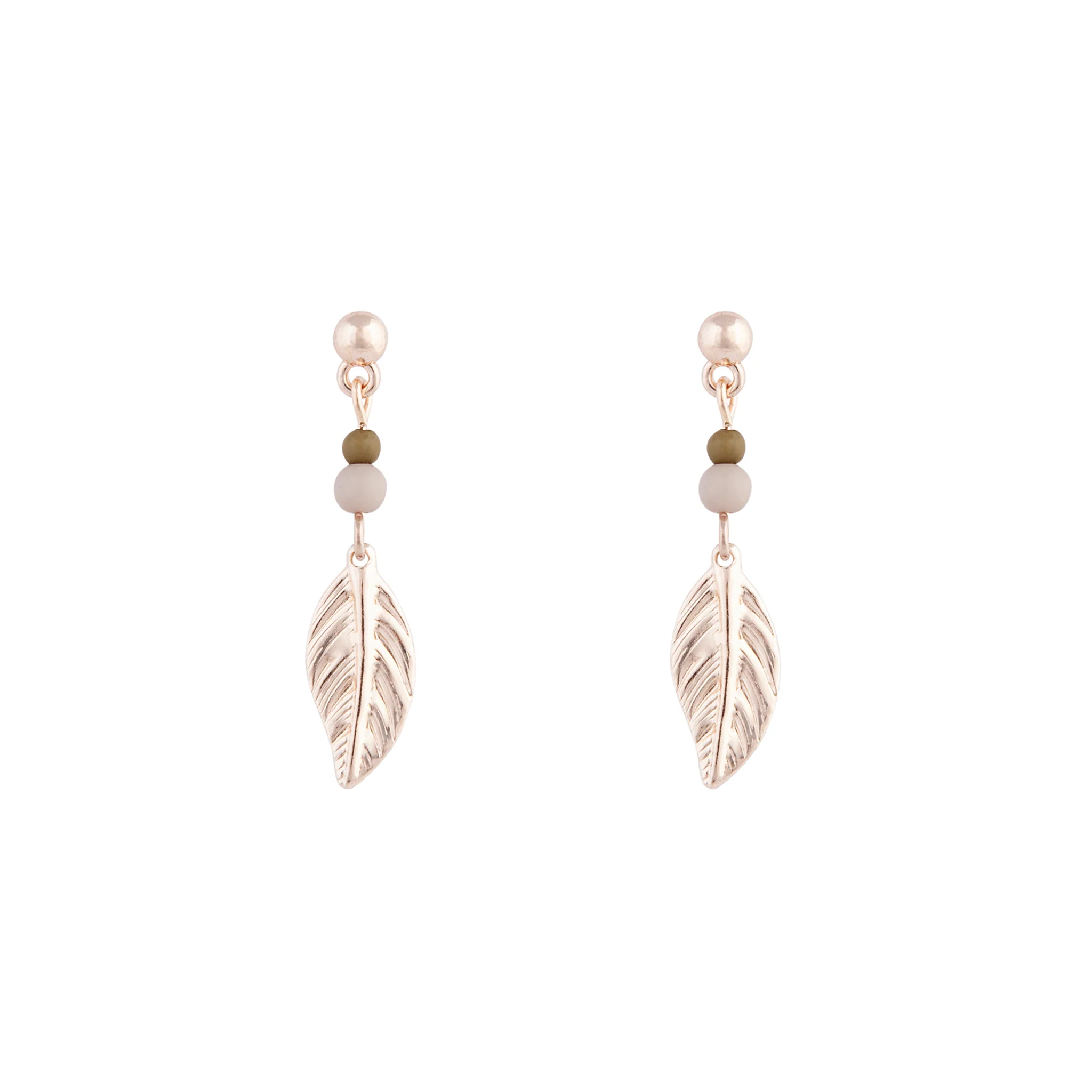 Rose Gold Textured Leaf Drop Earrings - Image 2