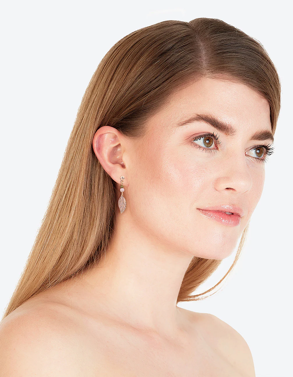 Rose Gold Textured Leaf Drop Earrings - Image 4