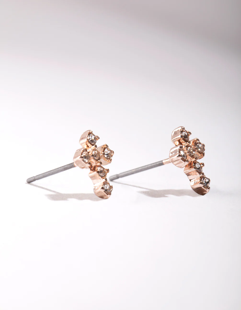 Rose Gold Mini Diamante Cross Earrings - Image 2