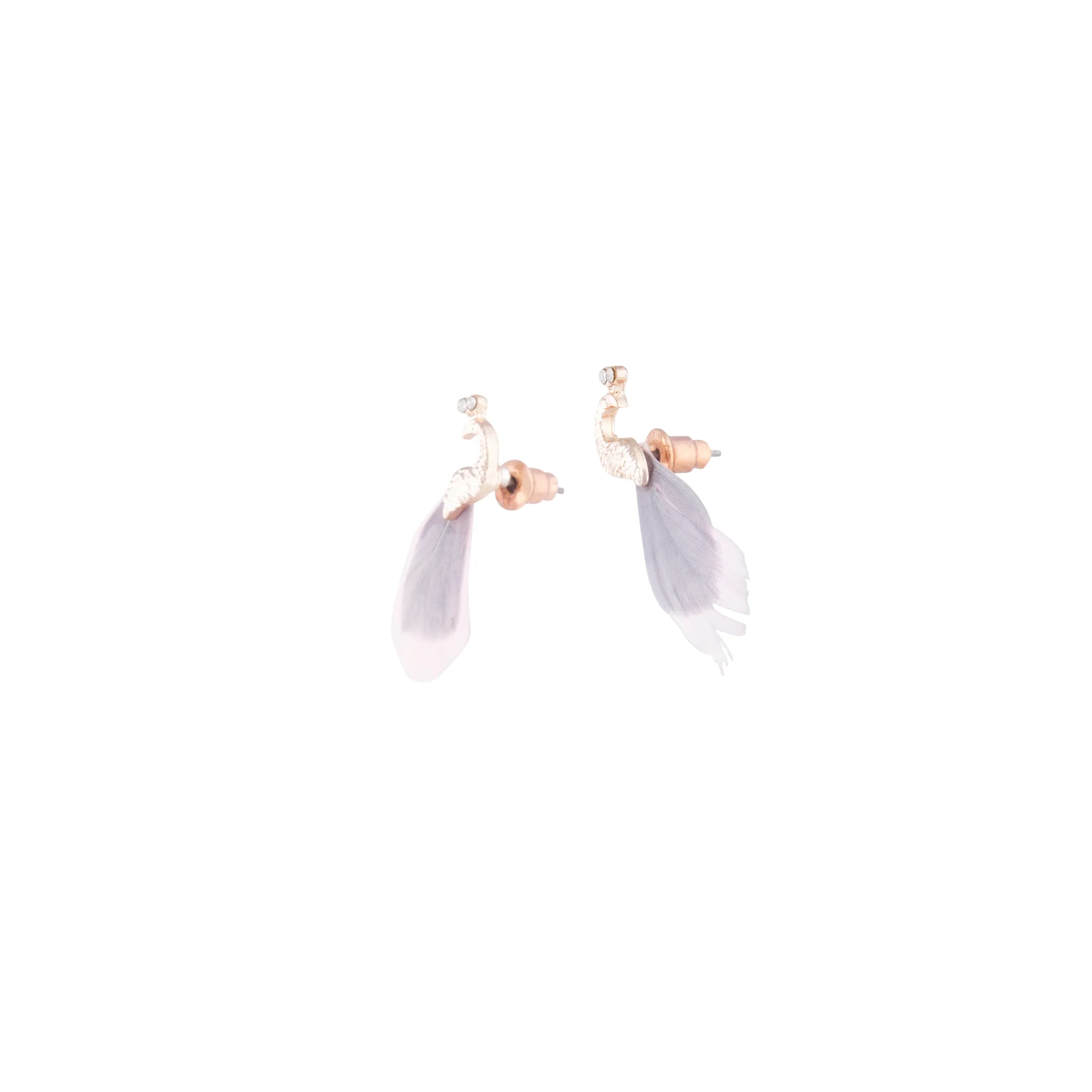 Pink Rose Gold Peacock Feather Earrings - Image 2