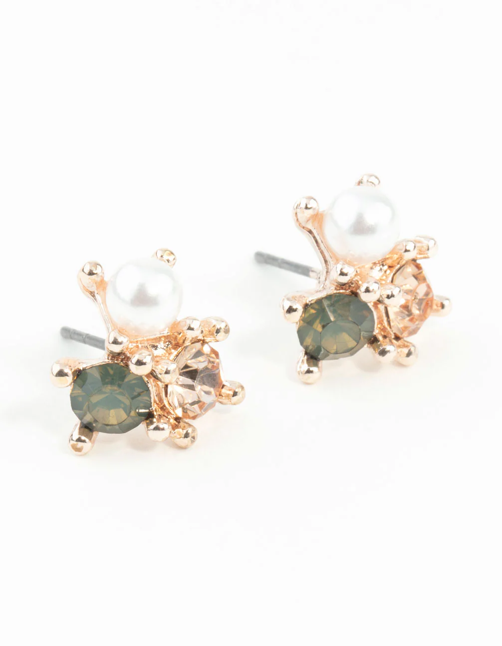 Rose Gold Pearl Tiny Cluster Earrings - Image 2