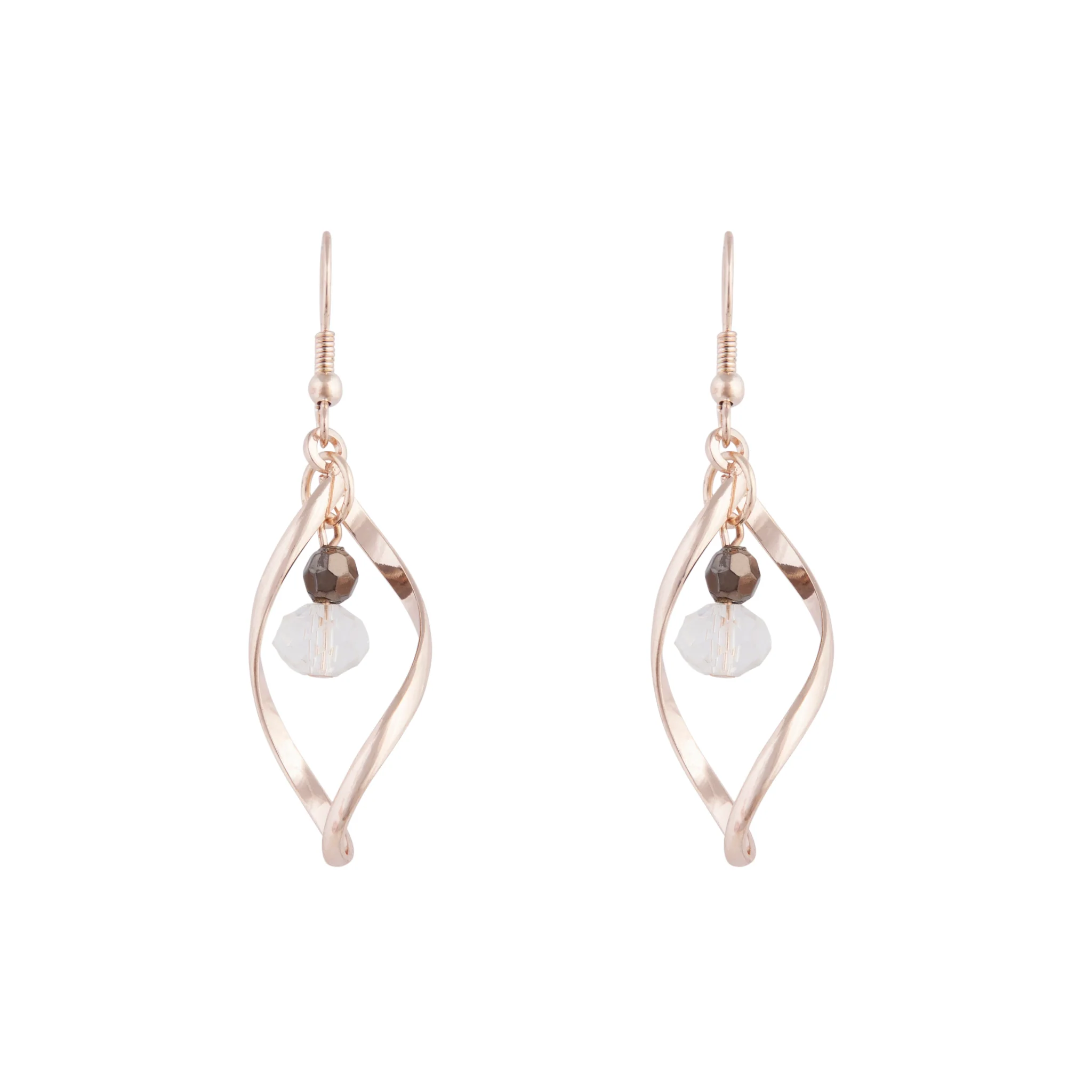 Rose Gold Twist Bead Drop Earrings - Image 2