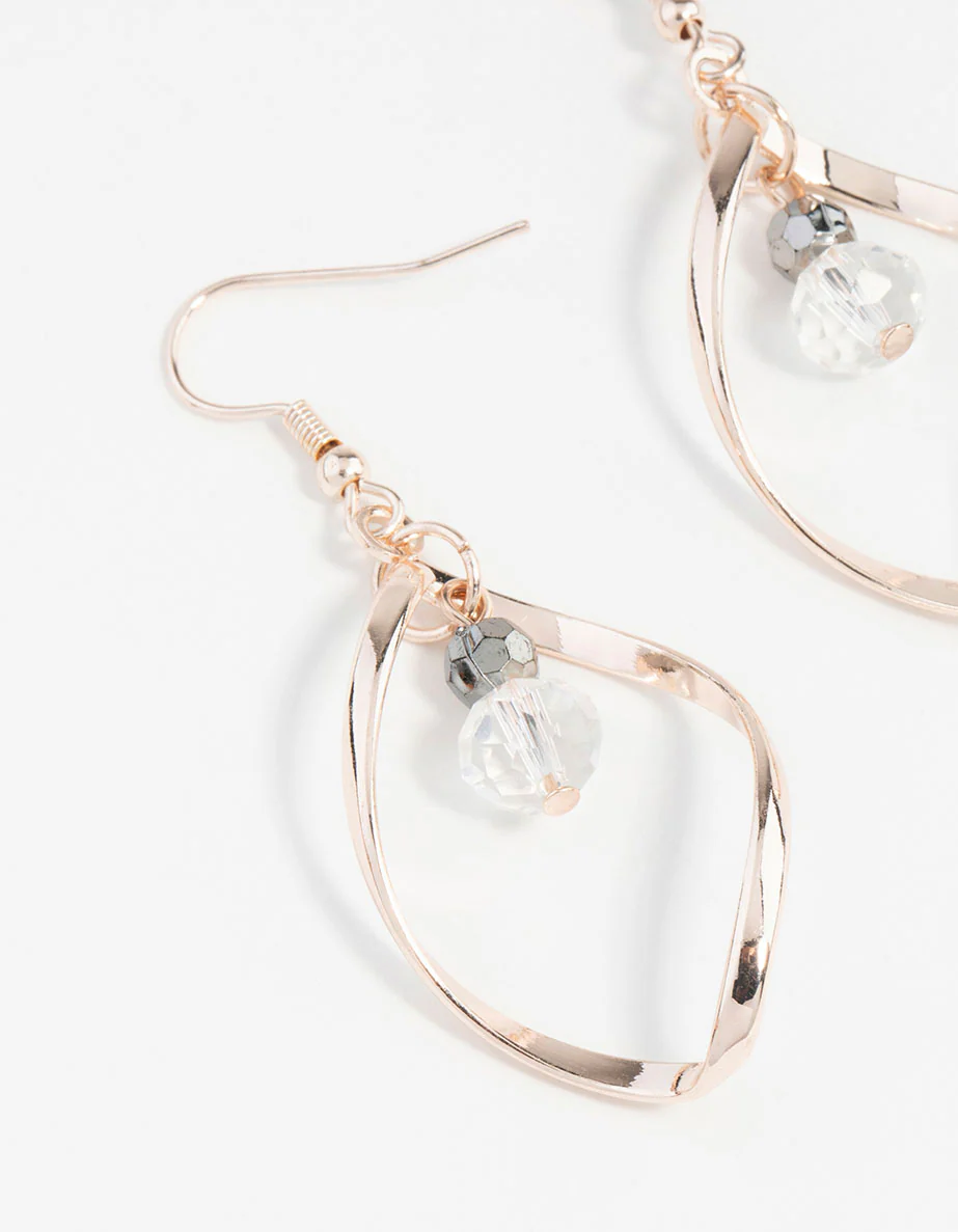 Rose Gold Twist Bead Drop Earrings - Image 3