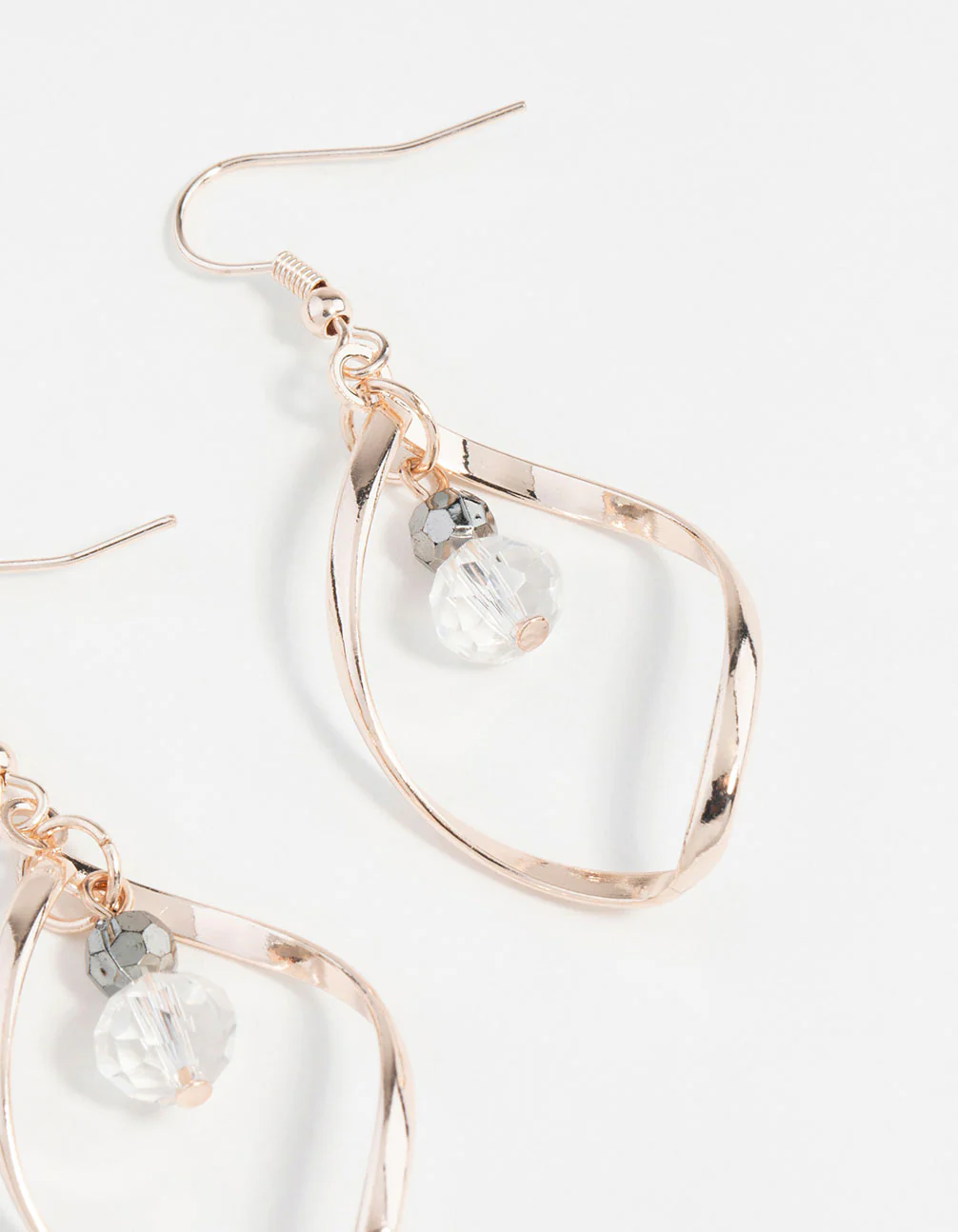 Rose Gold Twist Bead Drop Earrings - Image 4