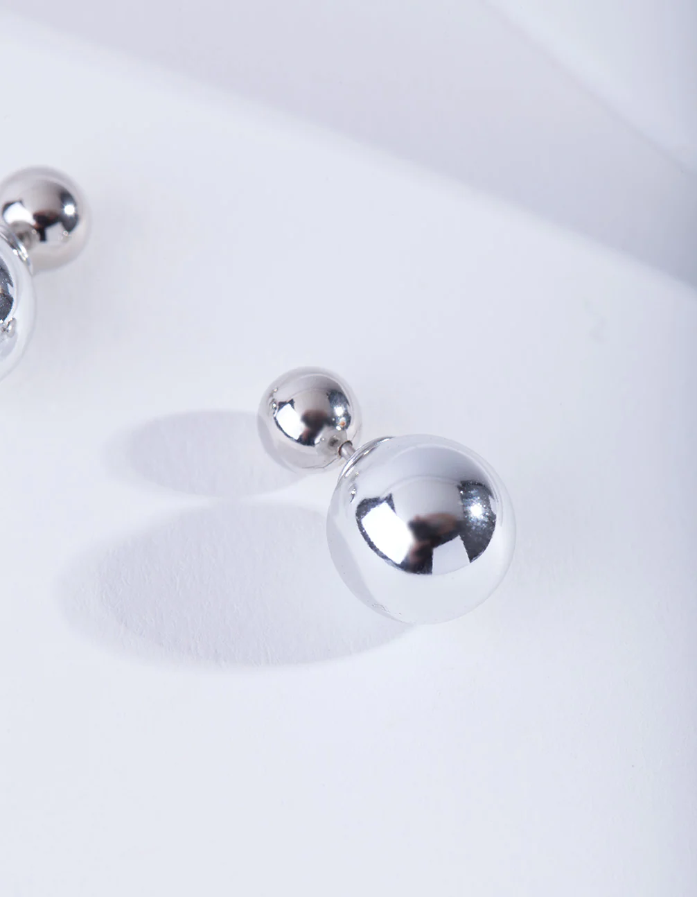 Silver Ball Sandwich Stud Earrings - Image 2