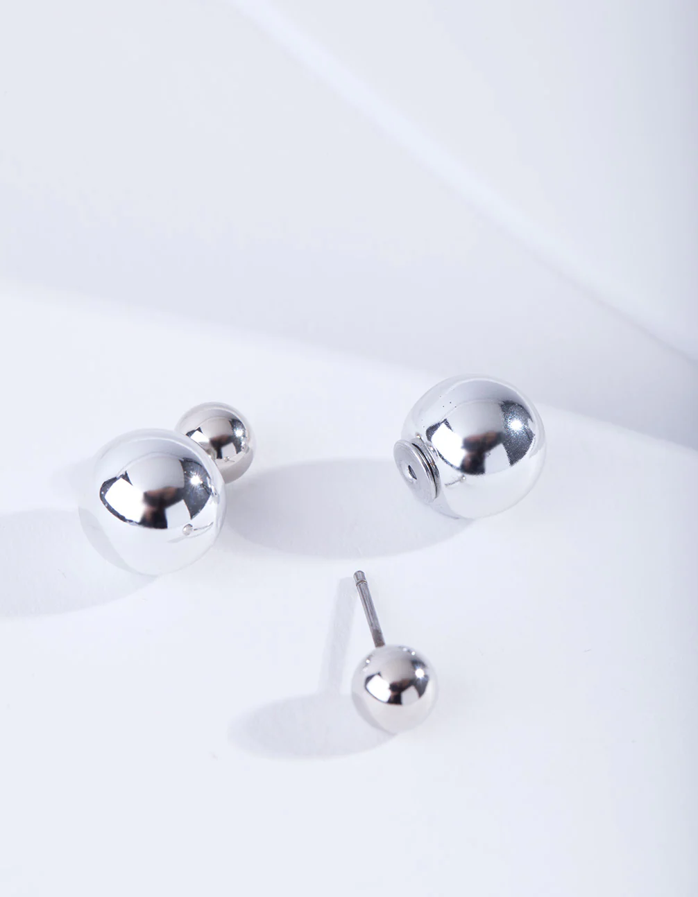 Silver Ball Sandwich Stud Earrings - Image 3