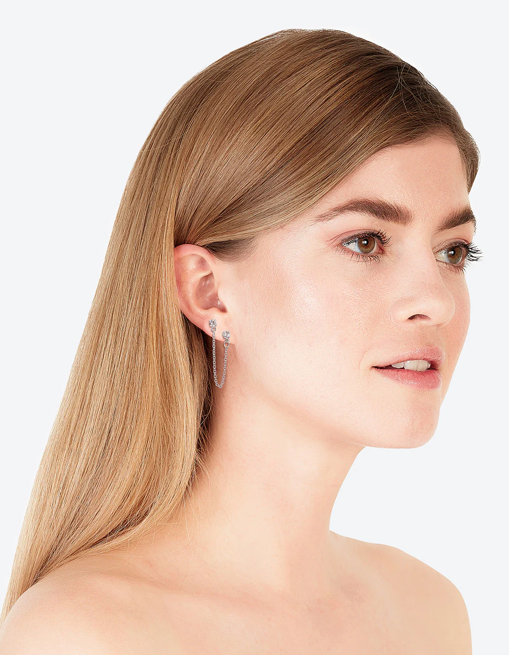 Silver Double Diamante Chain Earrings - Image 3