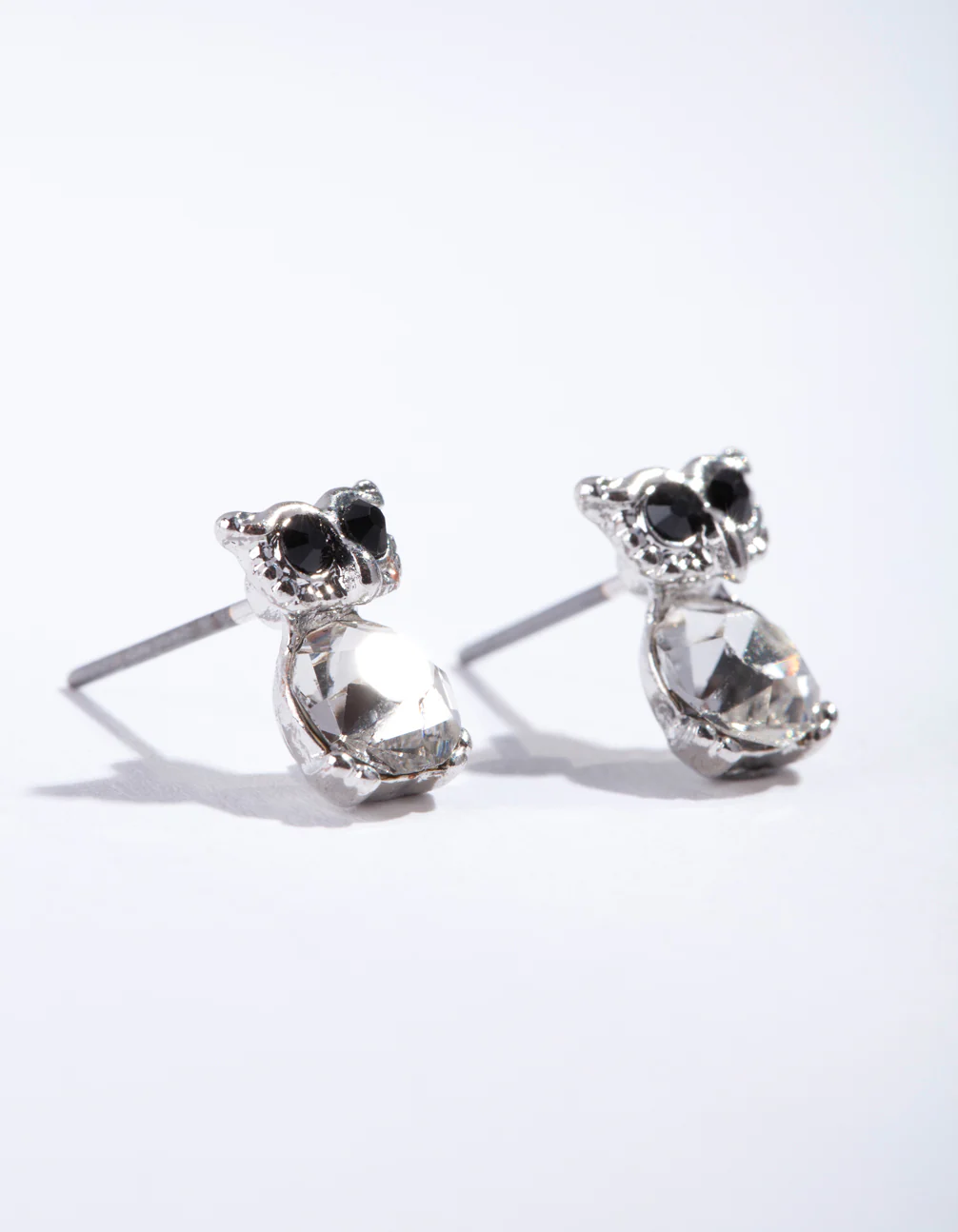 Silver Diamante Owl Stud Earrings - Image 2