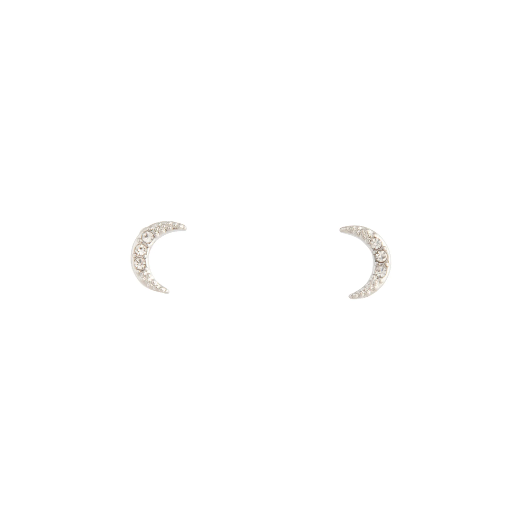 Silver Diamante Cresent Stud Earrings - Image 2