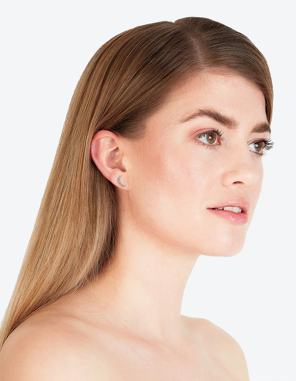 Silver Diamante Cresent Stud Earrings - Image 3