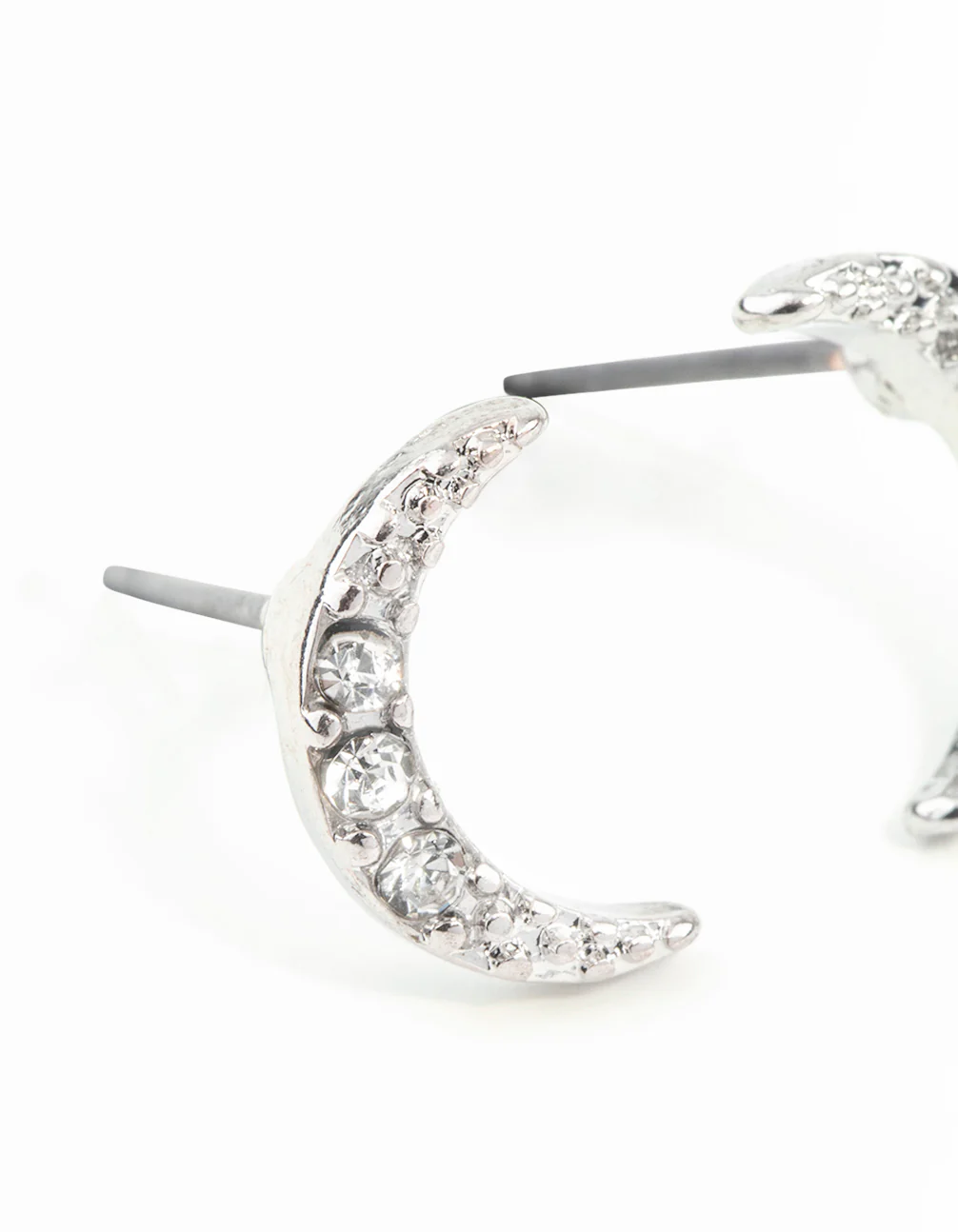 Silver Diamante Cresent Stud Earrings - Image 8