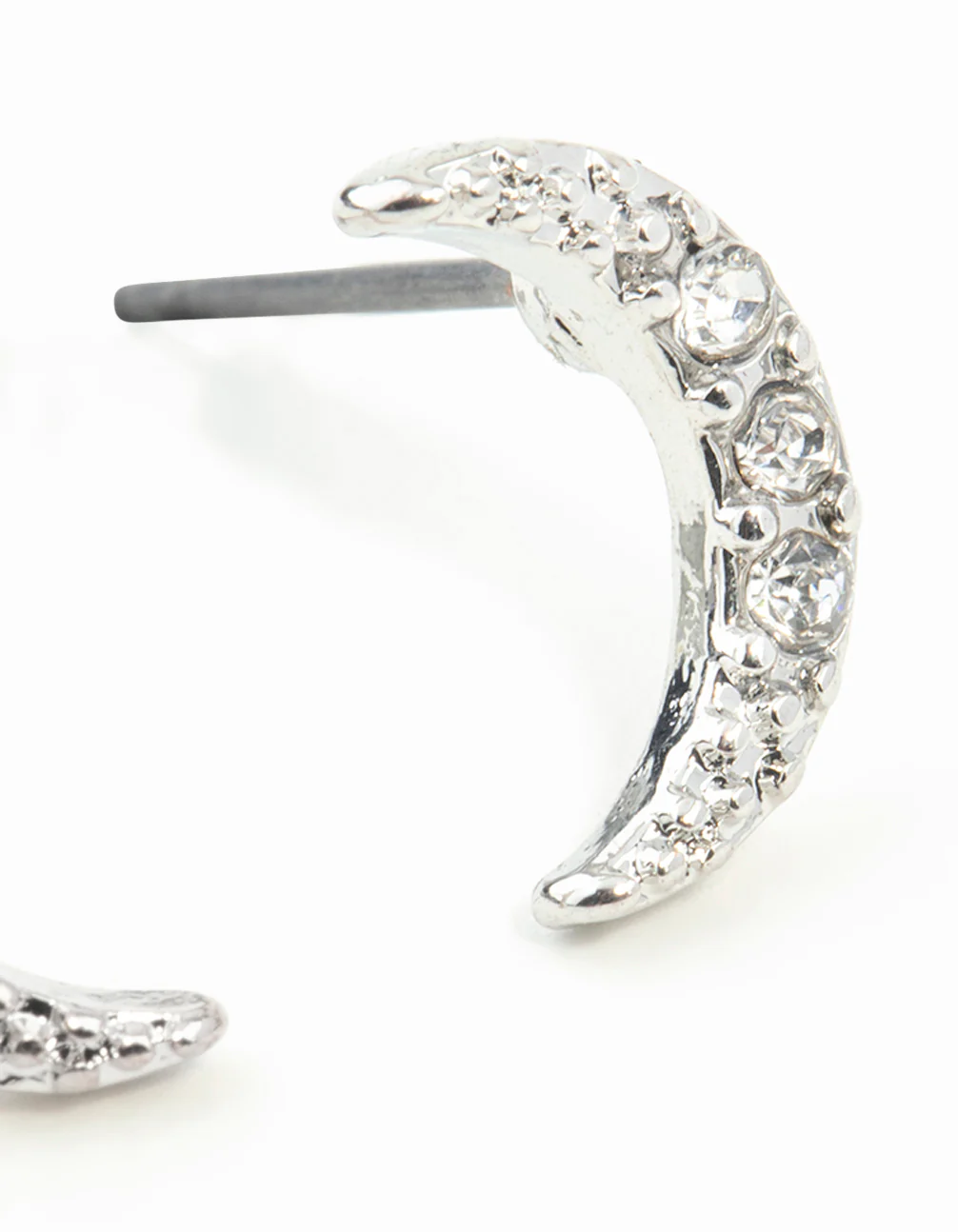 Silver Diamante Cresent Stud Earrings - Image 9