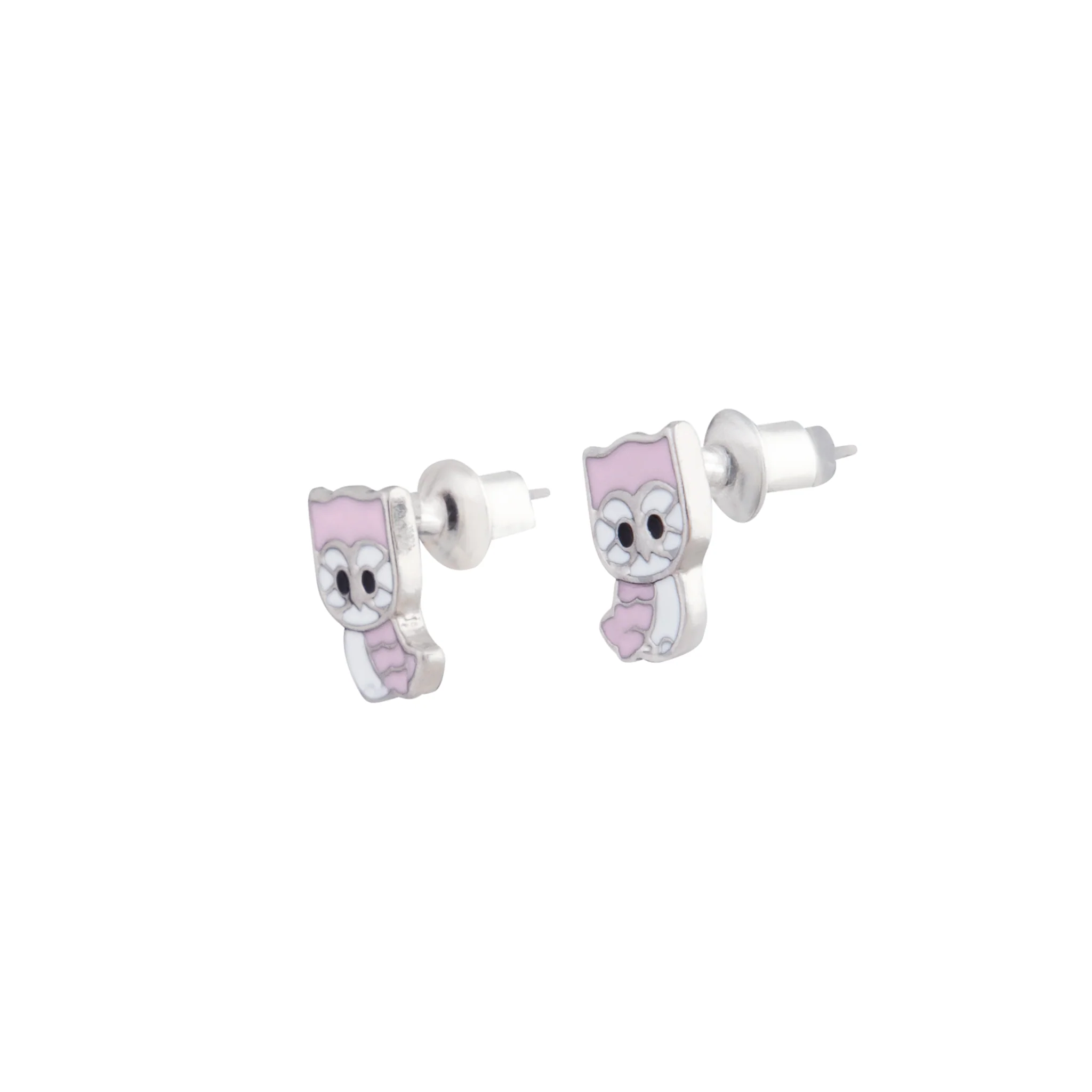 Pink White Owl Stud Earrings - Image 2