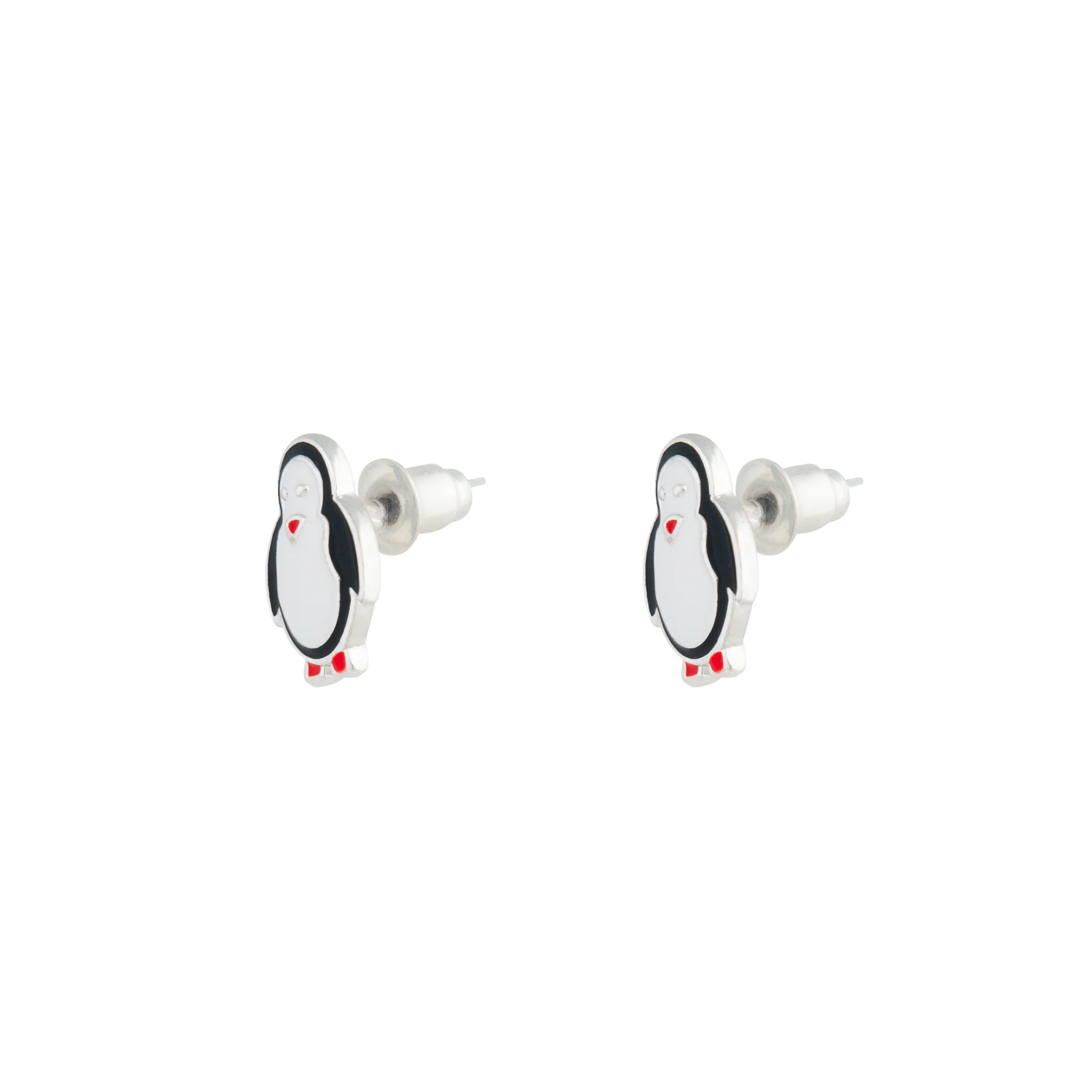 Silver Black & White Penguin Stud Earrings - Image 2