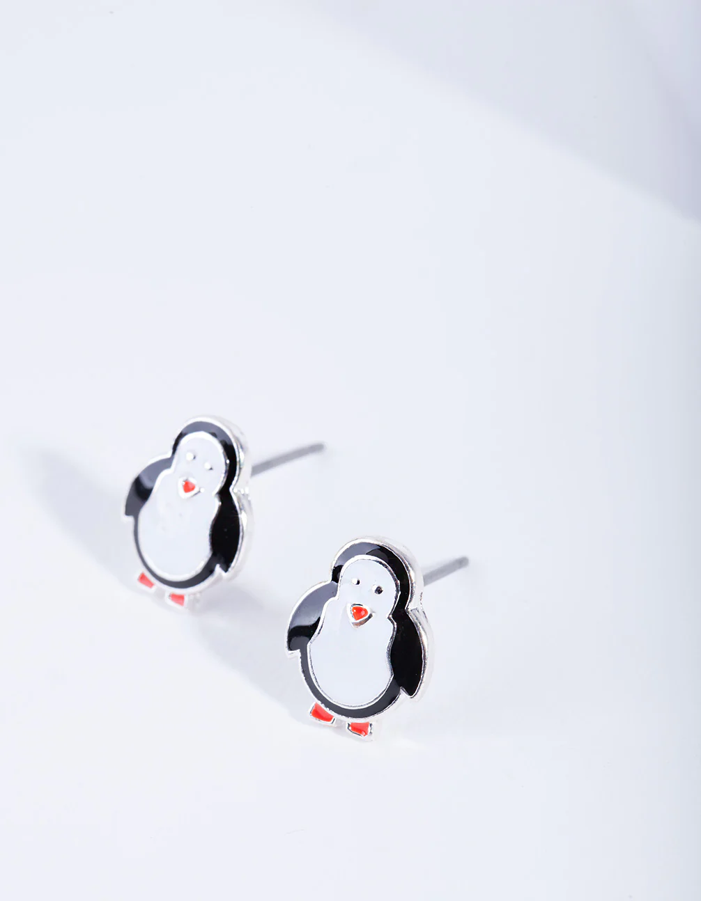 Silver Black & White Penguin Stud Earrings - Image 3