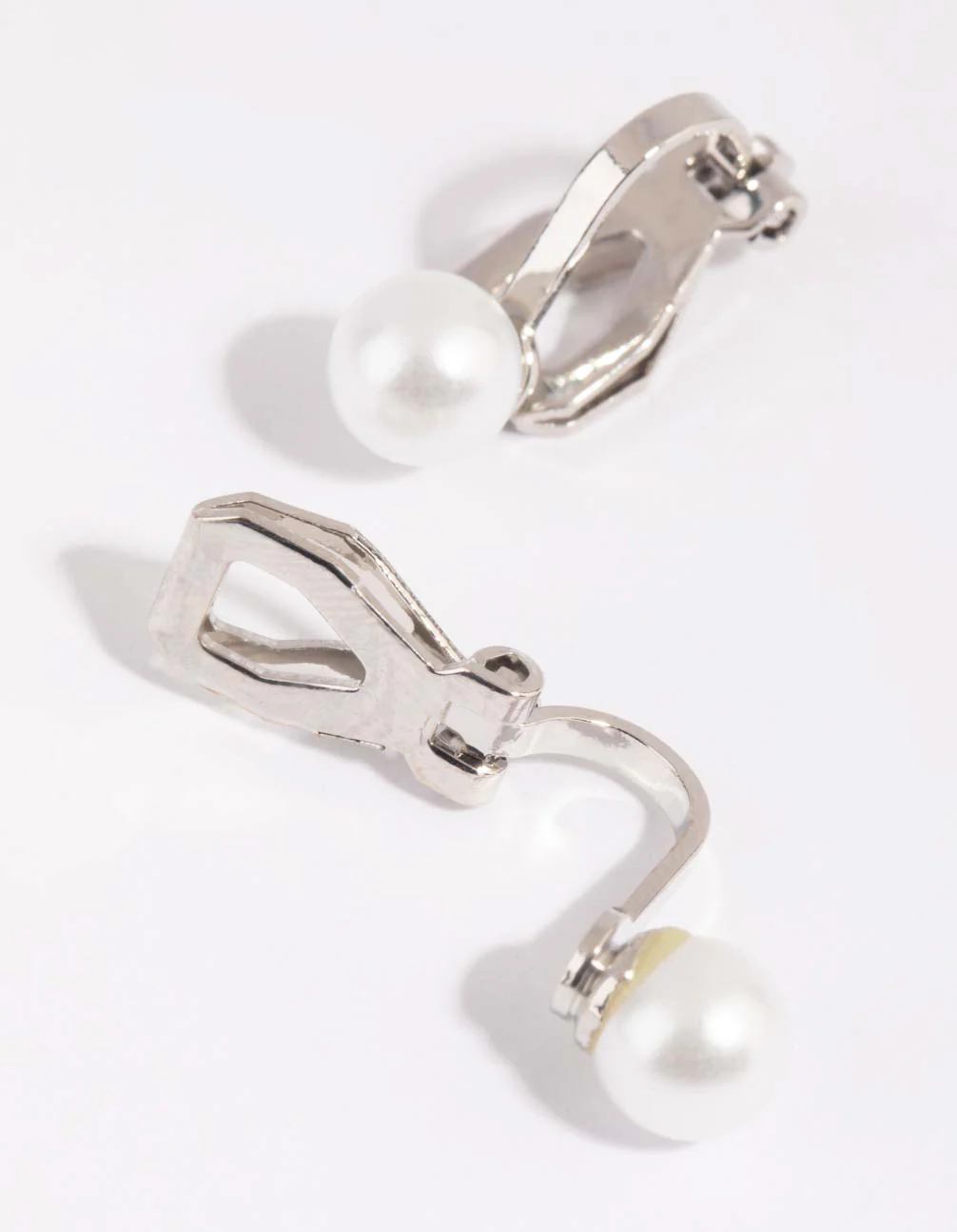 Silver Half Pearl Clip On Earrings - Image 2