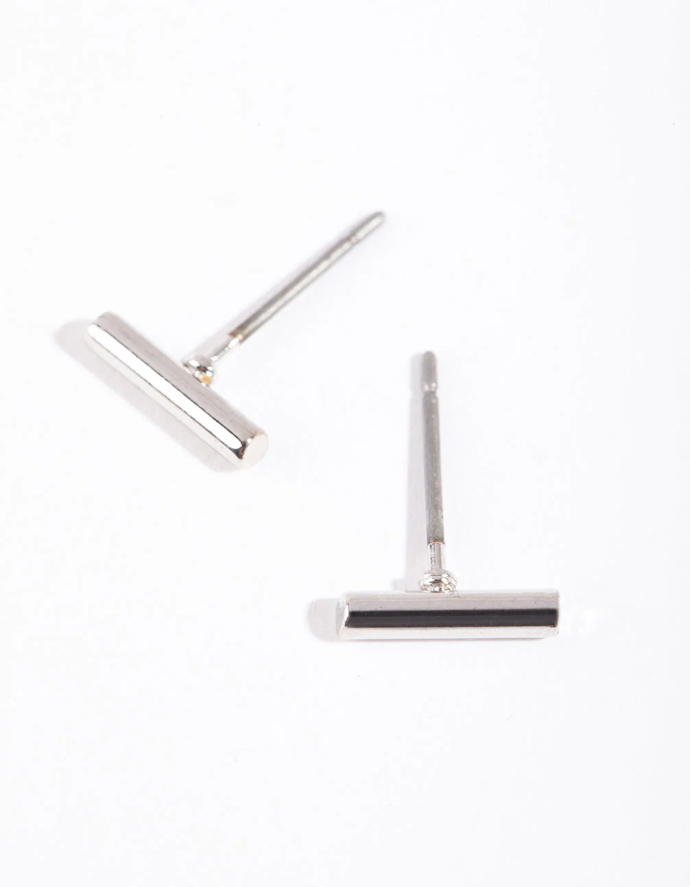 Silver Simple Bar Stud Earrings - Image 2