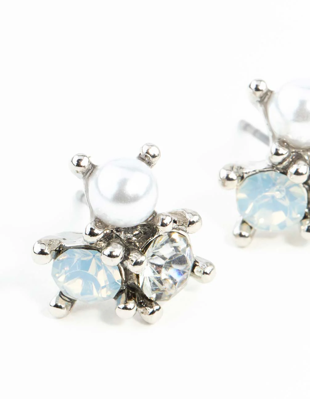 Silver Stone & Pearl Cluster Earrings - Image 2
