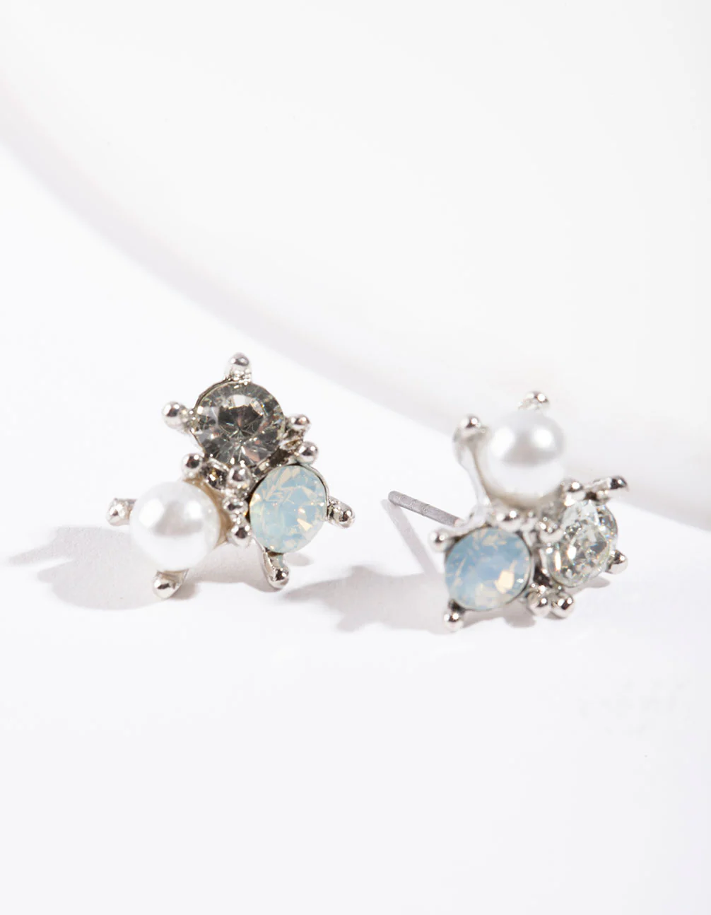 Silver Stone & Pearl Cluster Earrings - Image 3