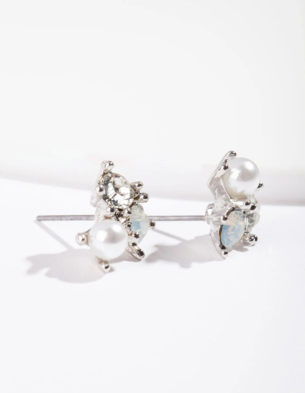 Silver Stone & Pearl Cluster Earrings - Image 4