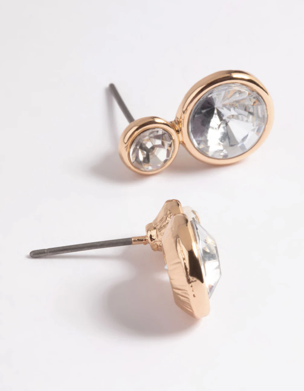 Gold Diamante Round Stud Earrings - Image 2