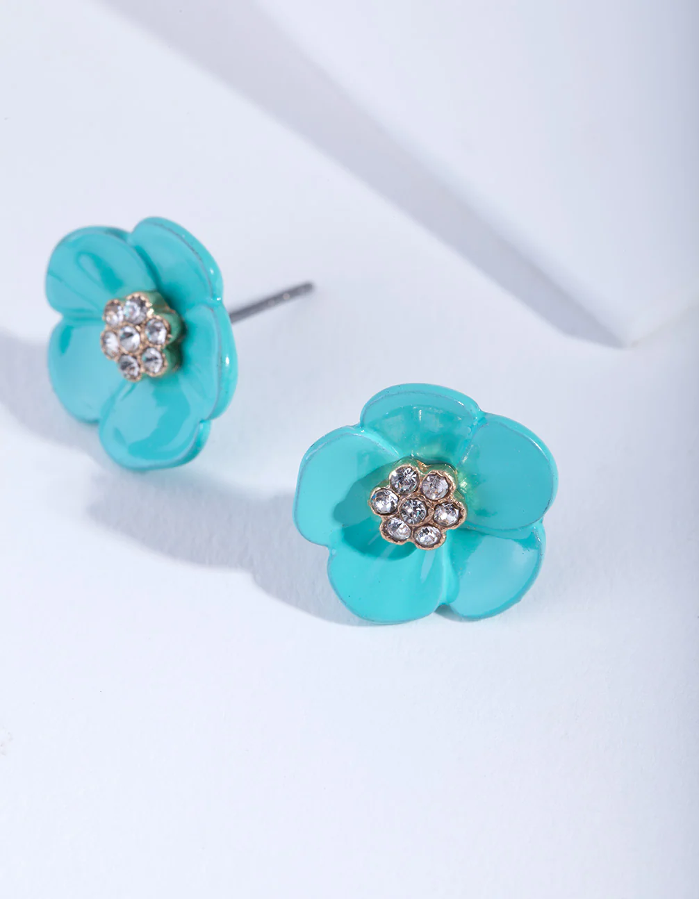 Teal Flower Diamante Stud Earrings - Image 2