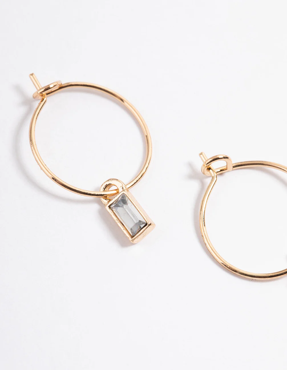 Gold Baguette Drop Hoop Earrings - Image 2