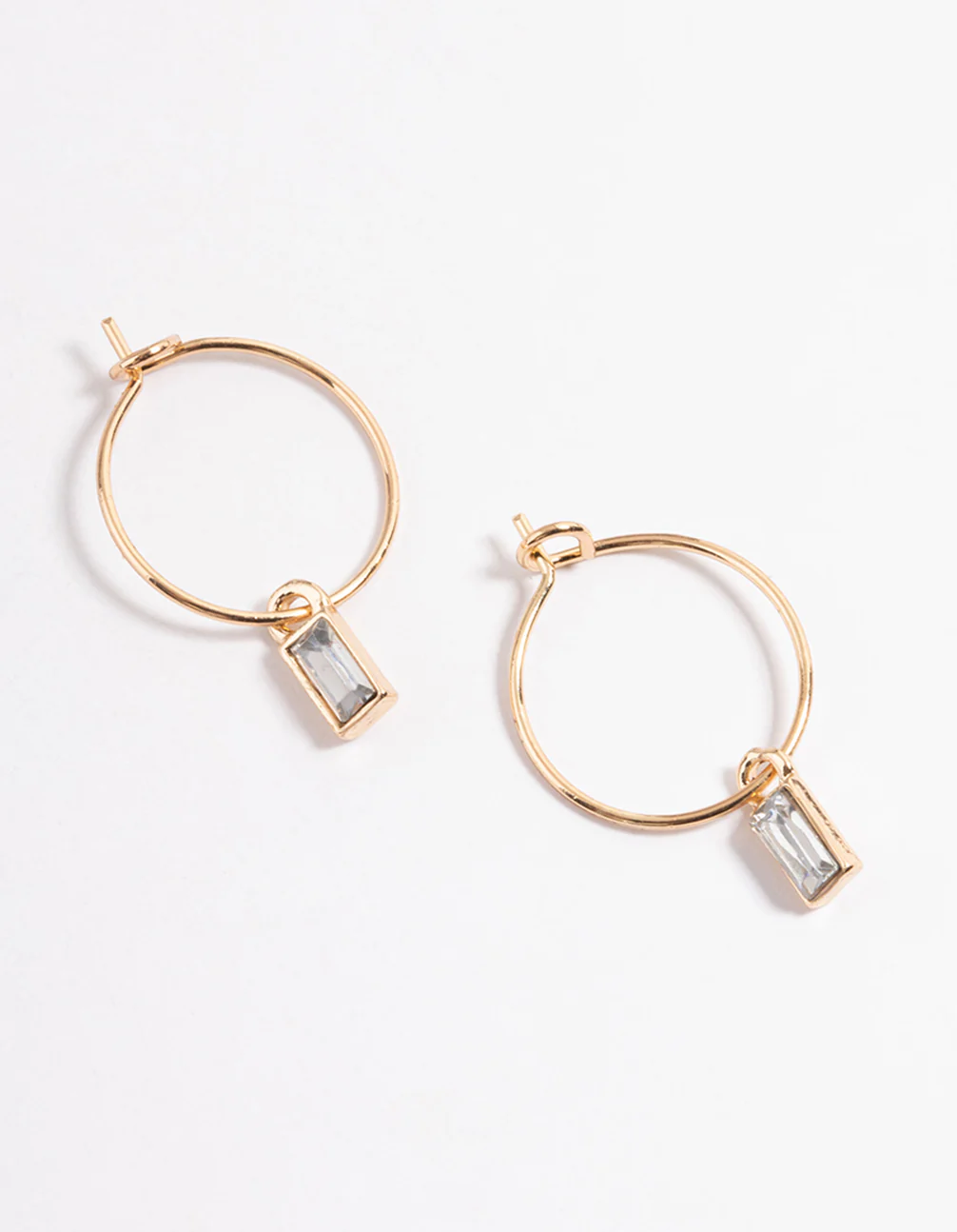 Gold Baguette Drop Hoop Earrings - Image 3