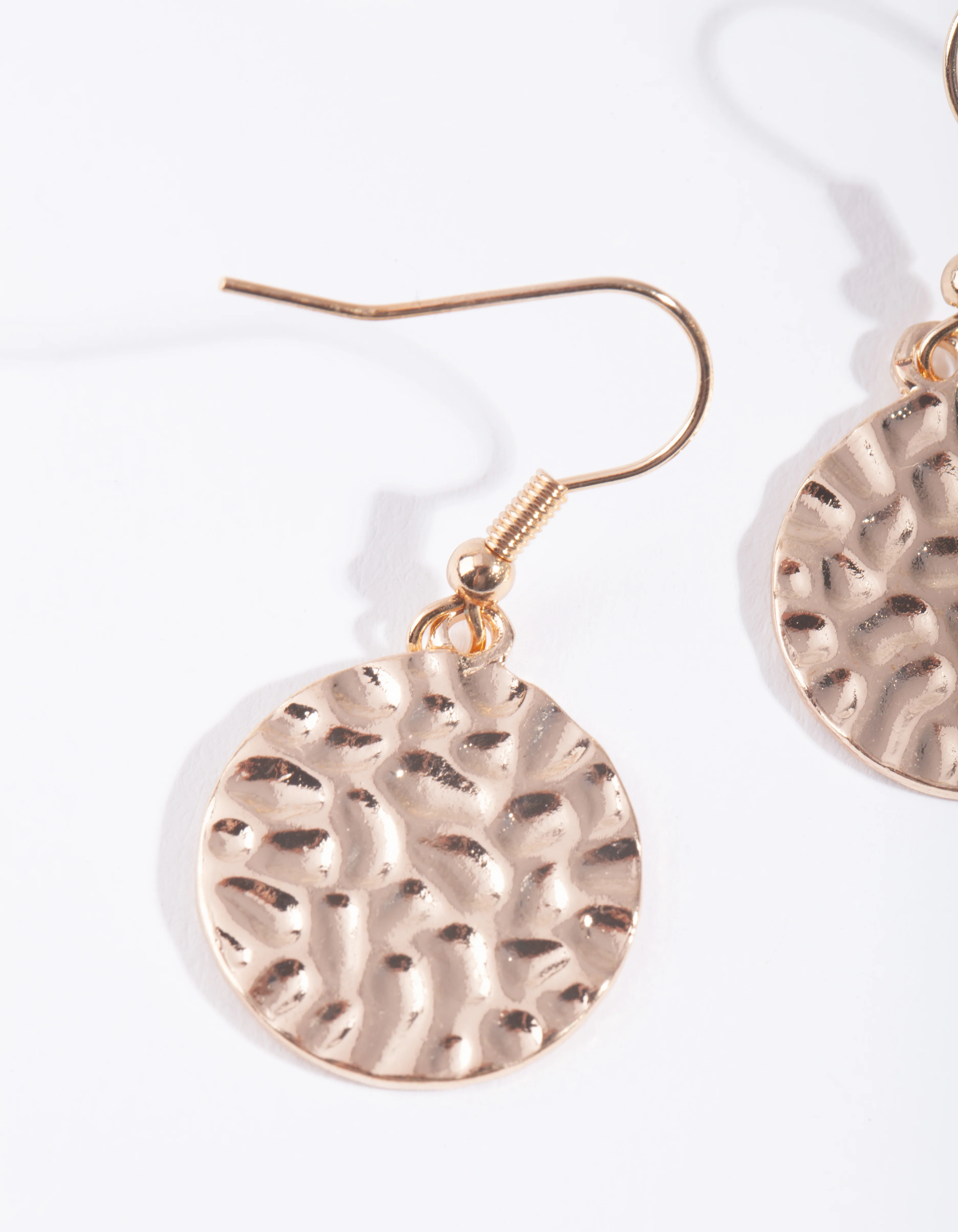 Gold Hammered Disc Drop Earrings - Image 2