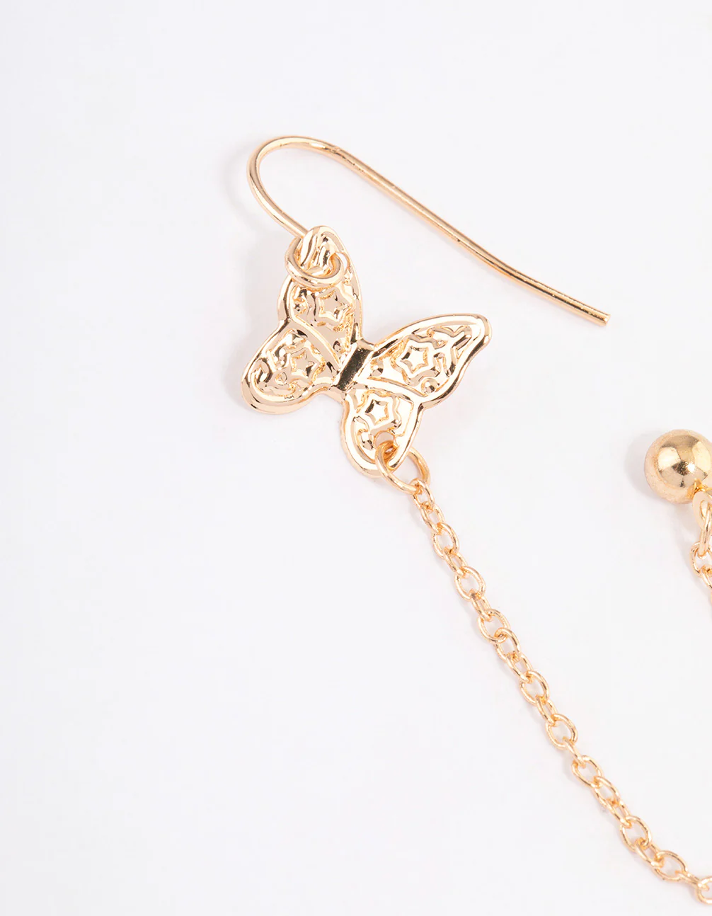 Gold Butterfly Drop Chain Earrings - Image 2