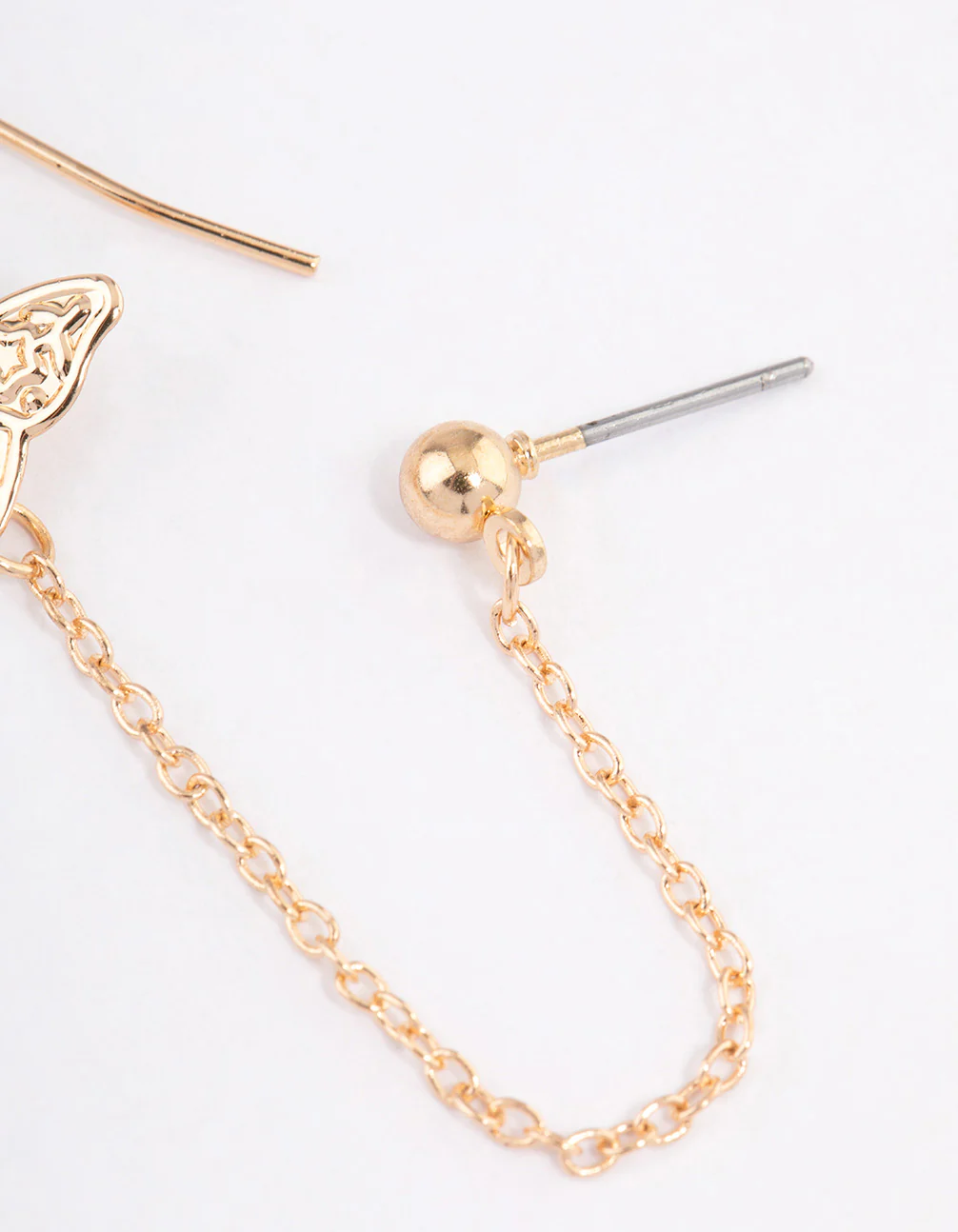 Gold Butterfly Drop Chain Earrings - Image 3