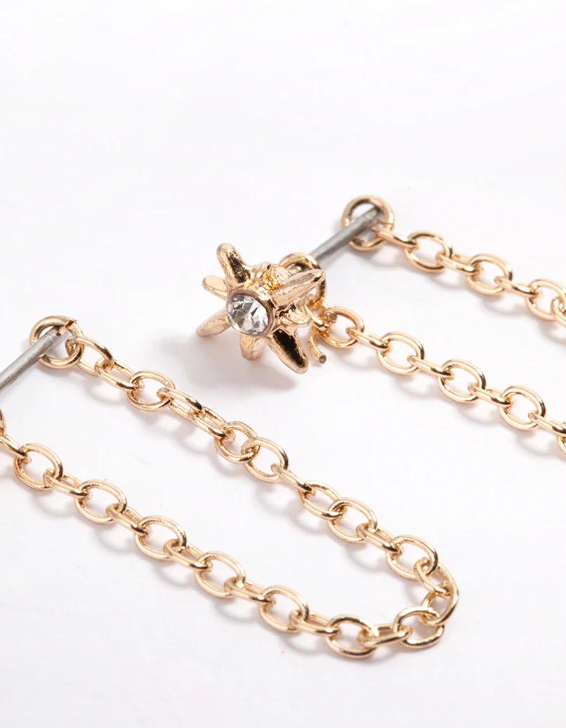 Gold Chain Front & Back Stud Earrings - Image 2