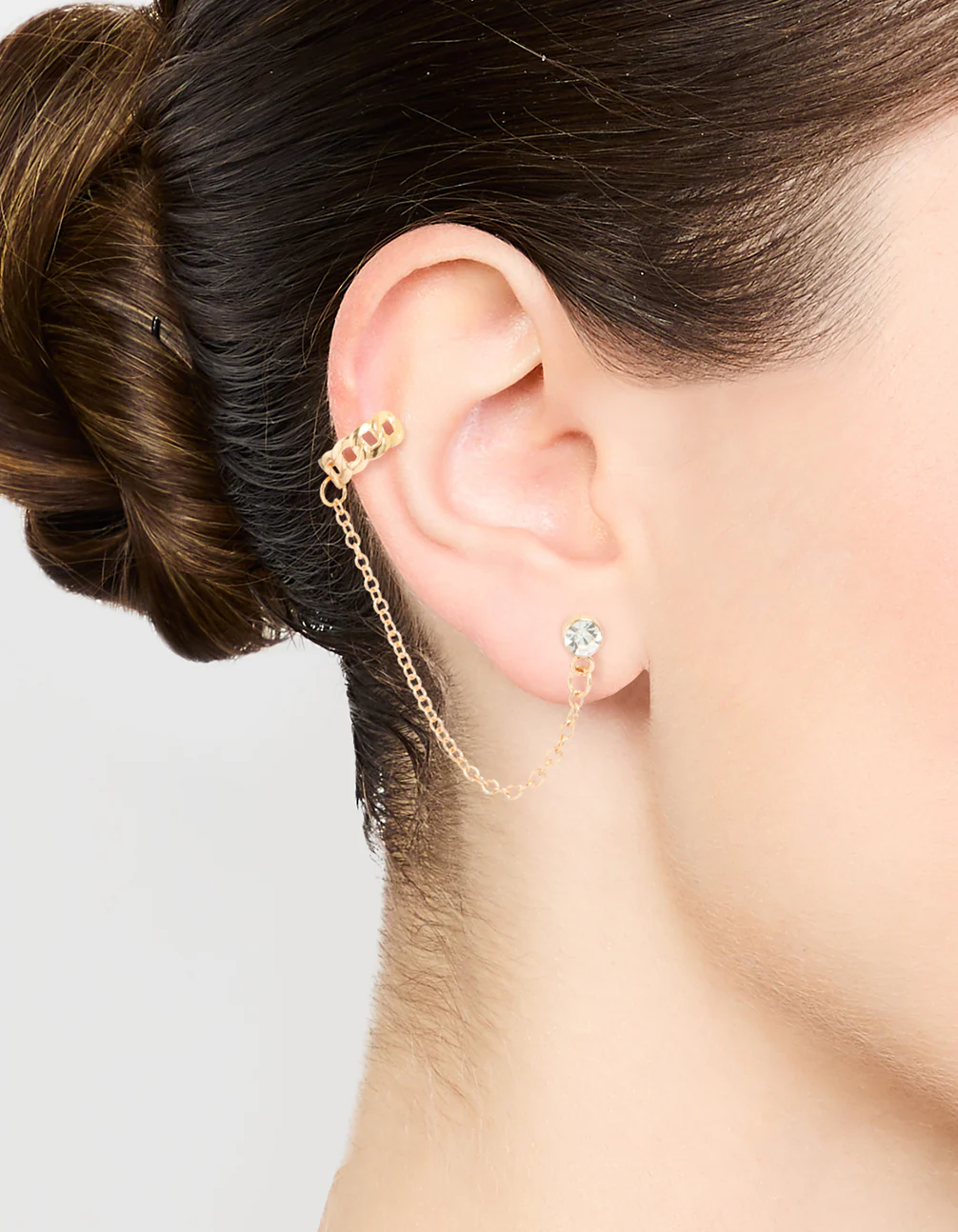 Gold Chainlink Cuff & Diamante Chain Earrings - Image 2