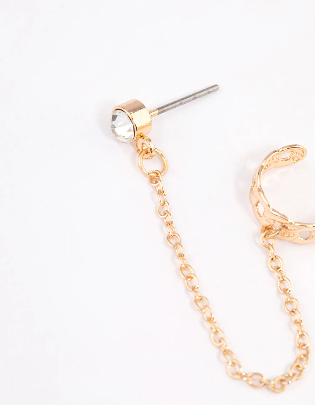 Gold Chainlink Cuff & Diamante Chain Earrings - Image 4