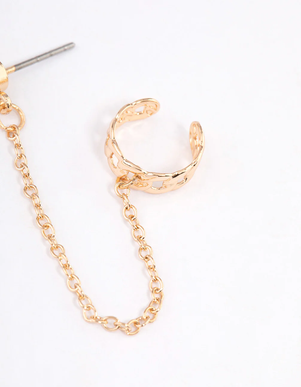 Gold Chainlink Cuff & Diamante Chain Earrings - Image 5