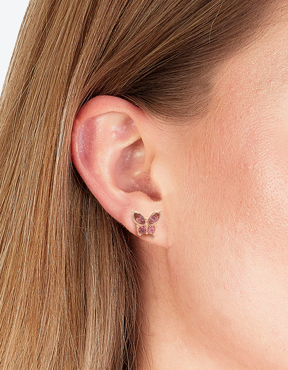 Pink Diamante Butterfly Stud Earrings - Image 2
