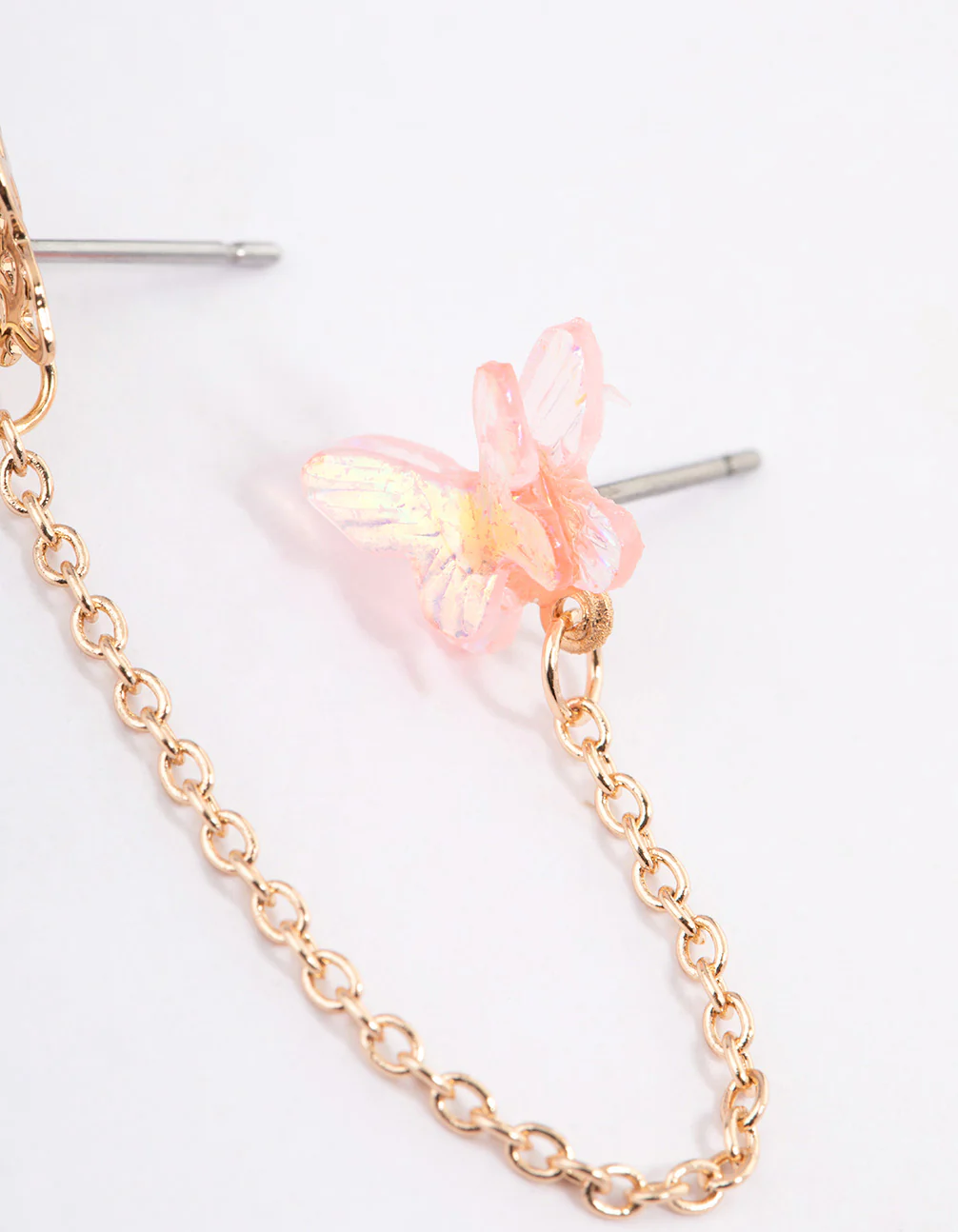 Gold Double Butterfly Chain Earrings - Image 3