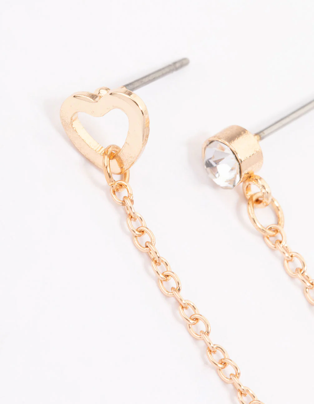 Gold Diamante & Heart Chain Earrings - Image 2