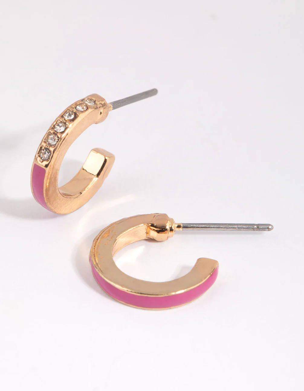 Pink Diamante Huggie Earrings - Image 2