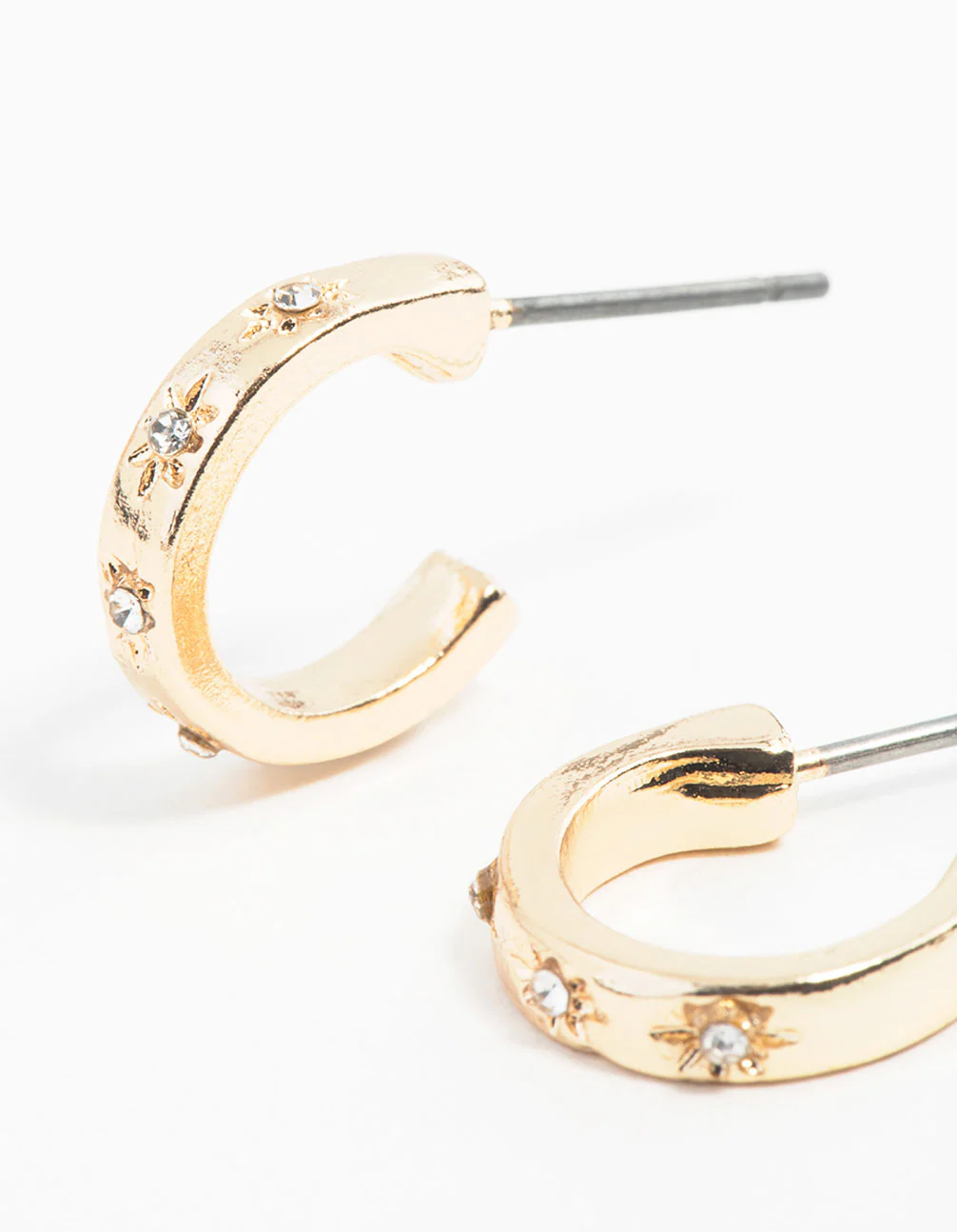 Gold Diamante Star Huggie Hoop Earrings - Image 2