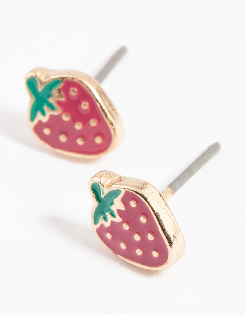 Gold Enamel Strawberry Stud Earrings - Image 2
