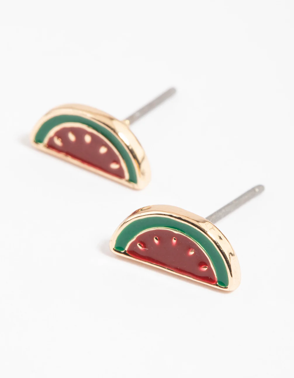 Gold Enamel Watermelon Stud Earrings - Image 2