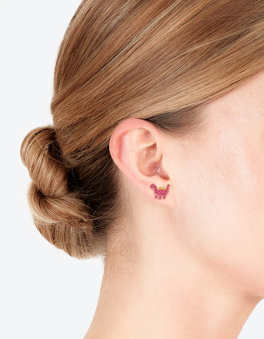 Gold Dinosaur Stud Earrings - Image 2
