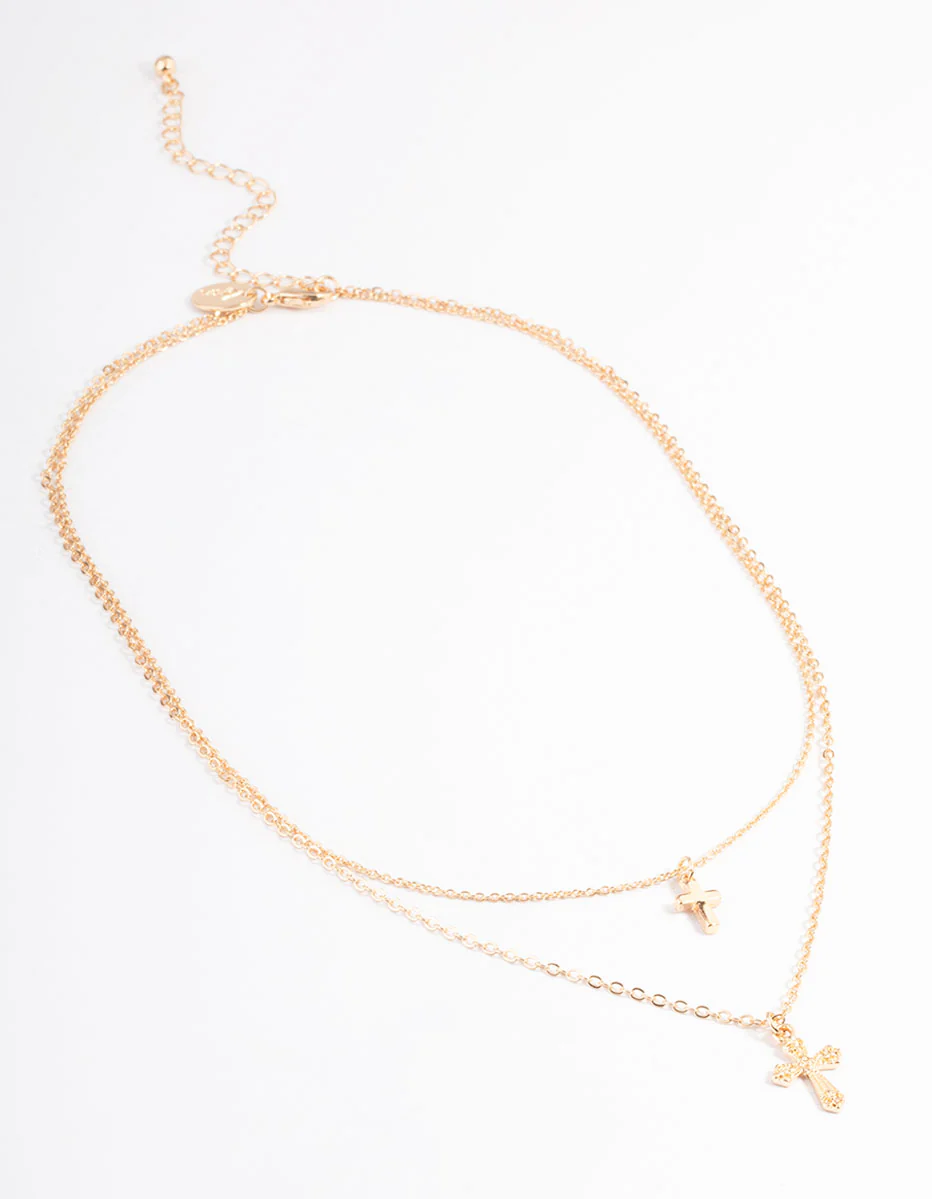 Gold Mixed Textured Cross Necklace - Image 3