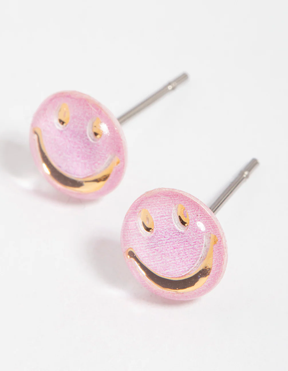 Gold Happy Face Stud Earrings - Image 2