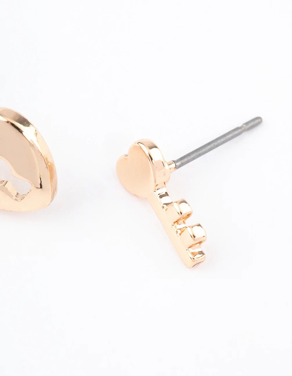 Gold Heart Lock & Key Stud Earrings - Image 3