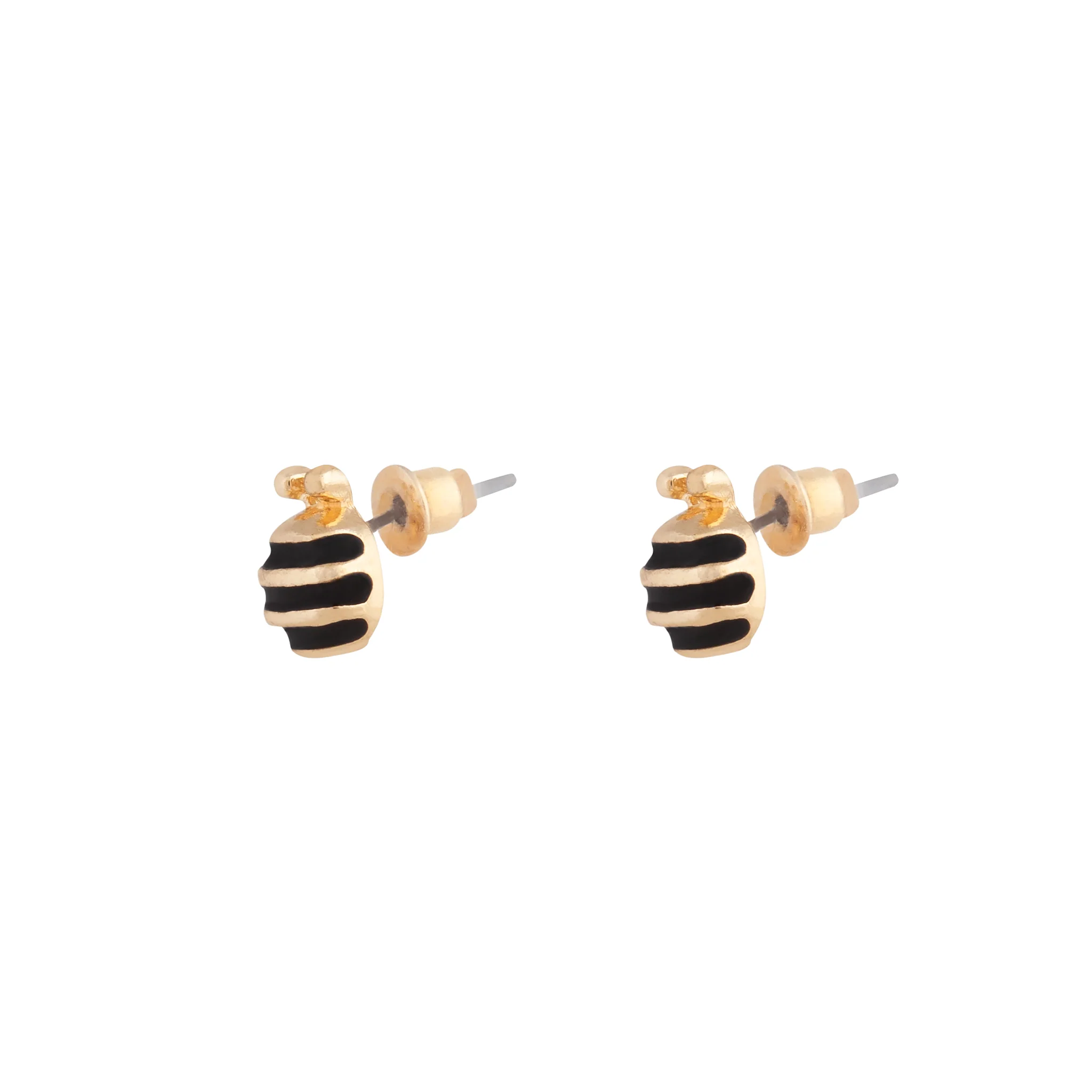 Gold Black Bee Stud Earrings - Image 2