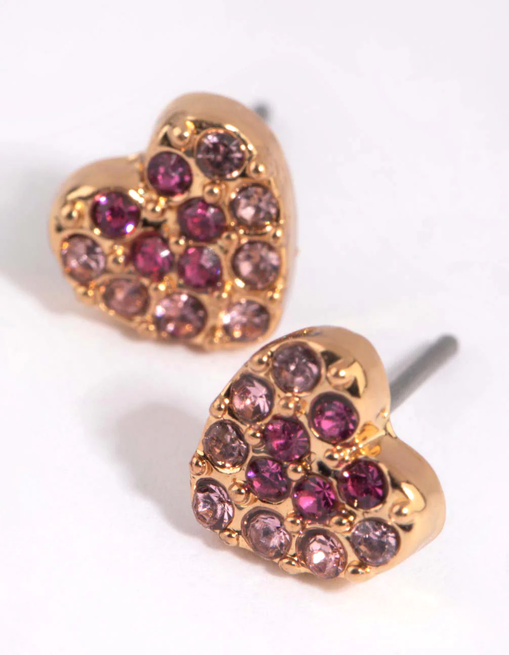 Pink Ombre Diamante Heart Stud Earrings - Image 2