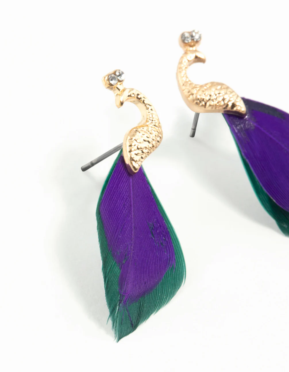 Blue Green Feather Mini Peacock Earrings - Image 2