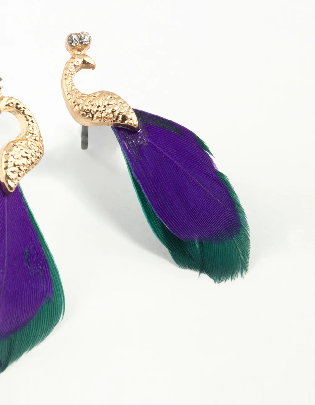 Blue Green Feather Mini Peacock Earrings - Image 3
